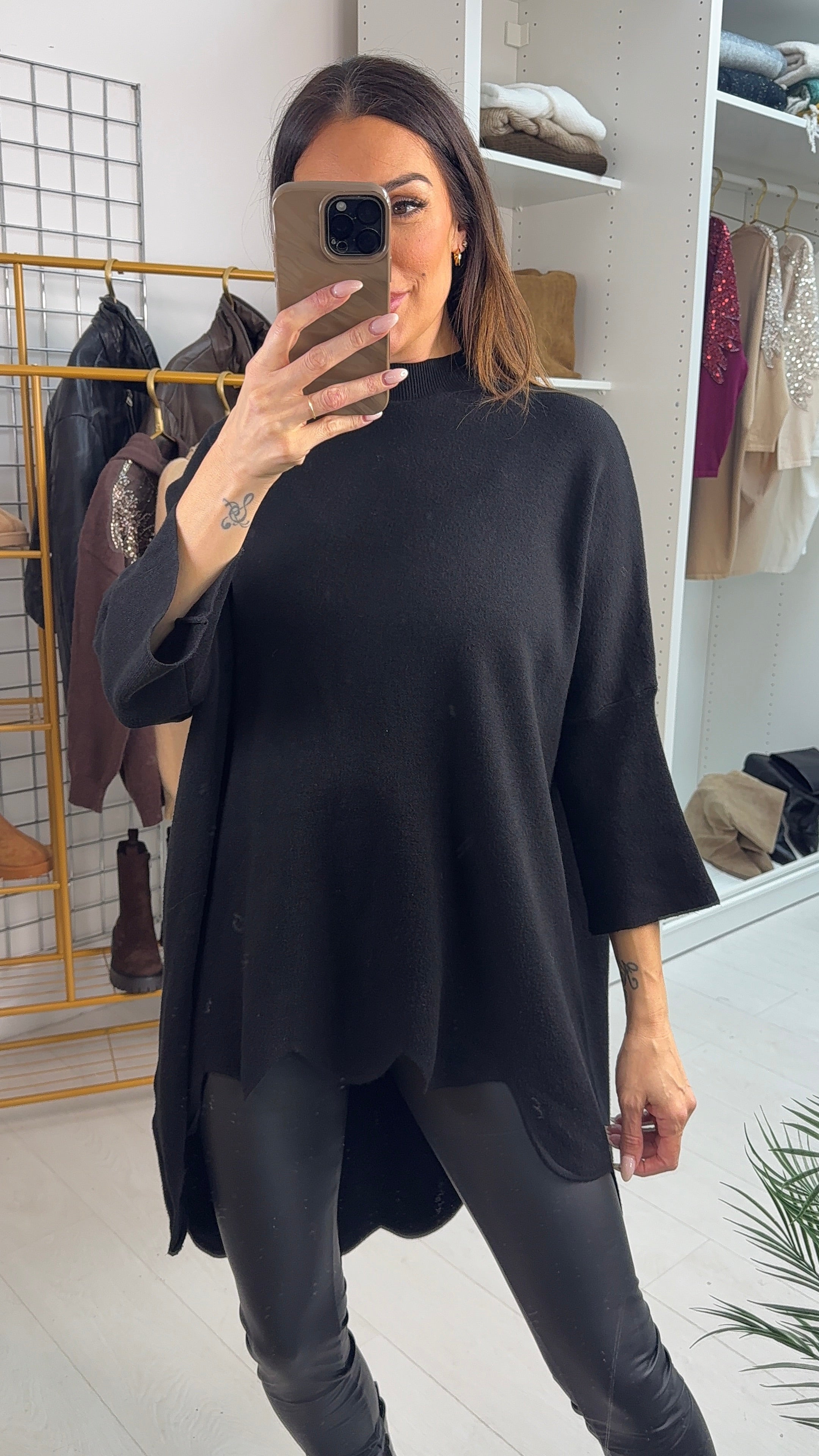 Samantha Plain Scallop Hem Loose Fit Longline Jumper