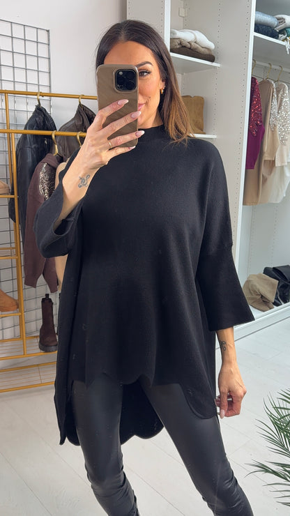 Samantha Plain Scallop Hem Loose Fit Longline Jumper