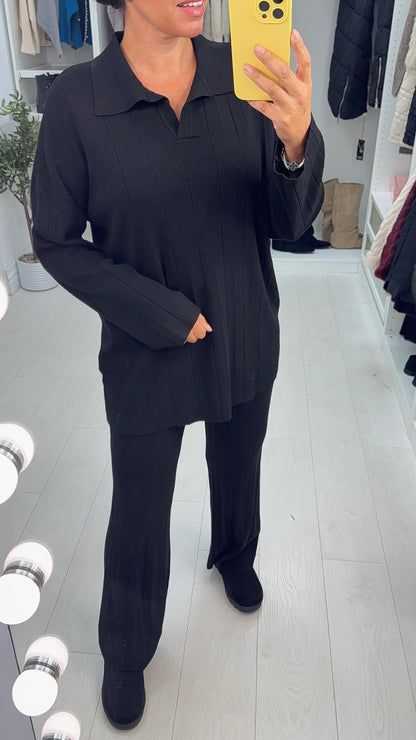 Jenifer Plain Ribbed Longline Loungewear Set