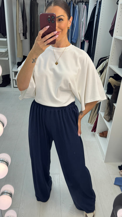 Honour Plain Elasticated Waist Wide Leg Trousers