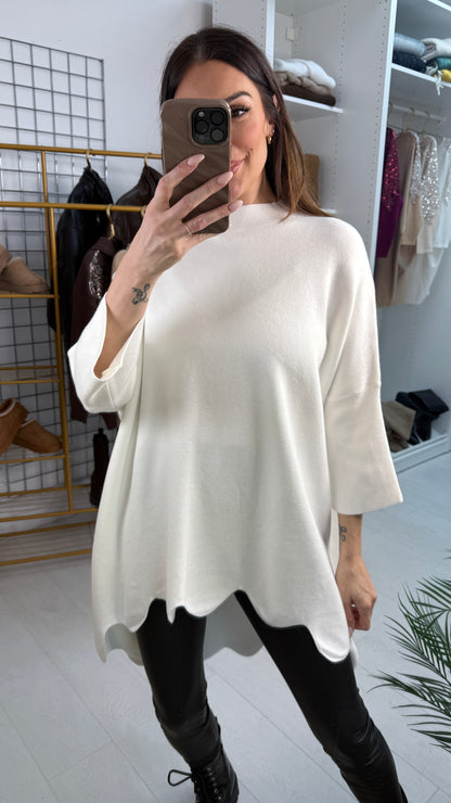 Samantha Plain Scallop Hem Loose Fit Longline Jumper