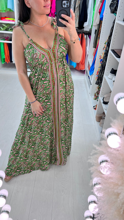 Nicolle Paisley Print Deep V Back Maxi Dress