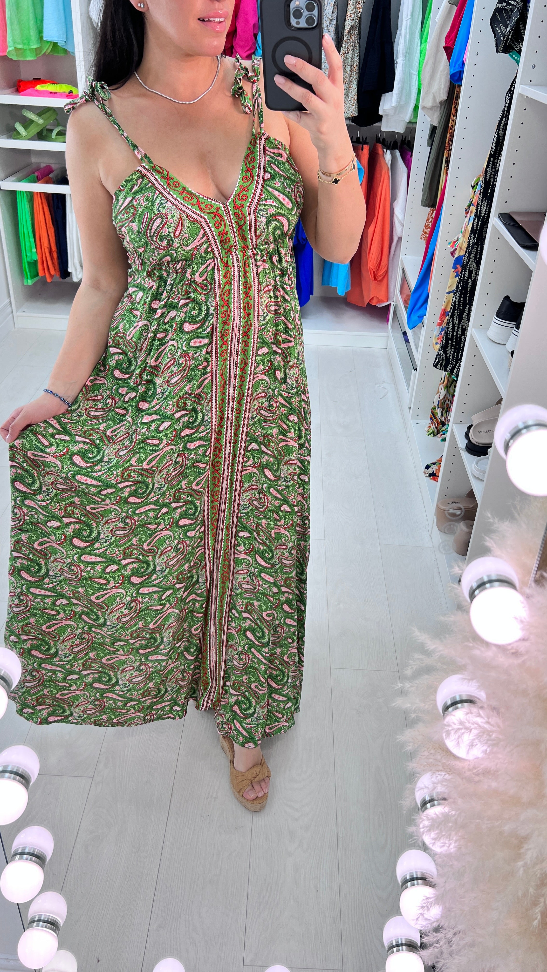 Nicolle Paisley Print Deep V Back Maxi Dress