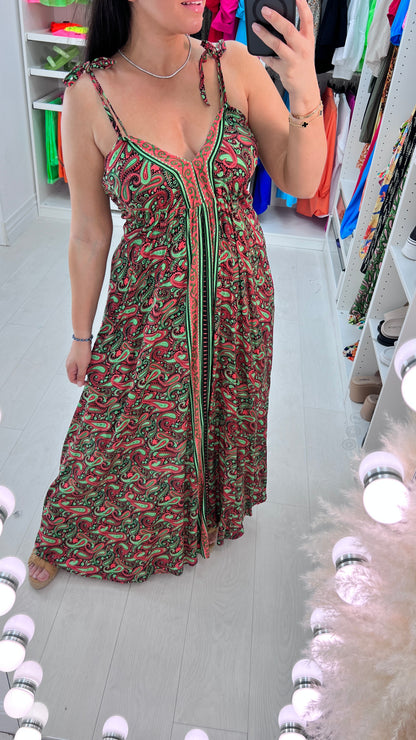 Nicolle Paisley Print Deep V Back Maxi Dress