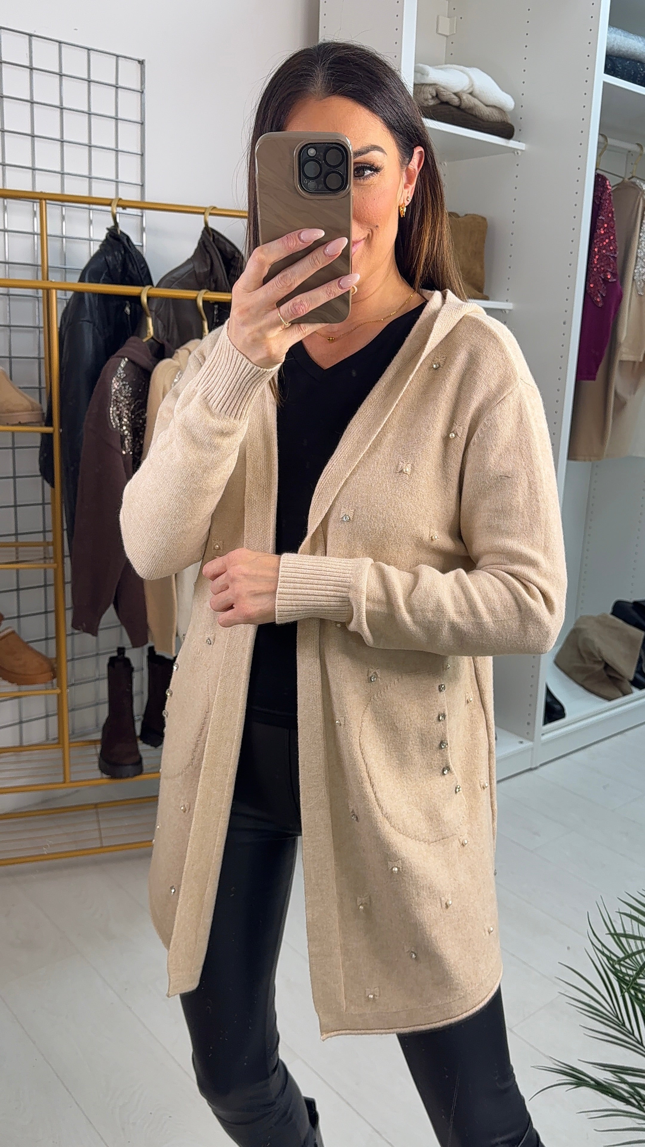 Doryn Plain Diamante Embellished Hooded Cardigan