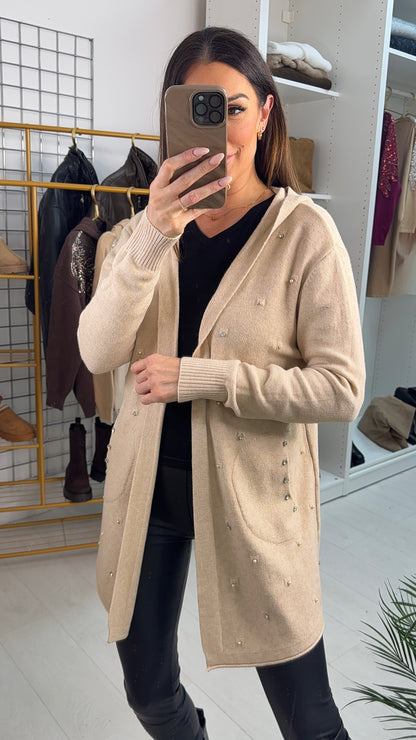 Doryn Plain Diamante Embellished Hooded Cardigan