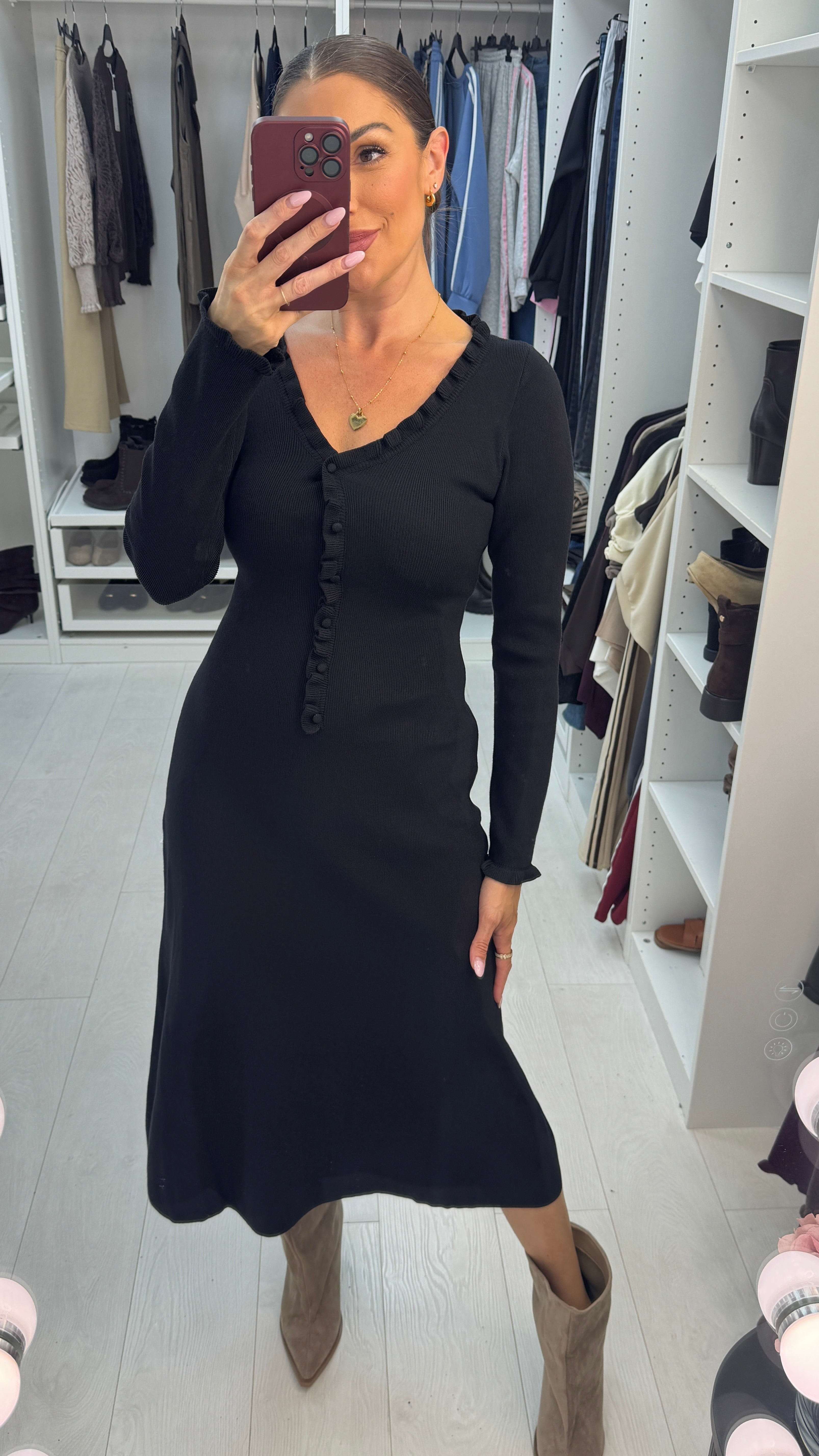 Yona V Neck Button Detailed Dress