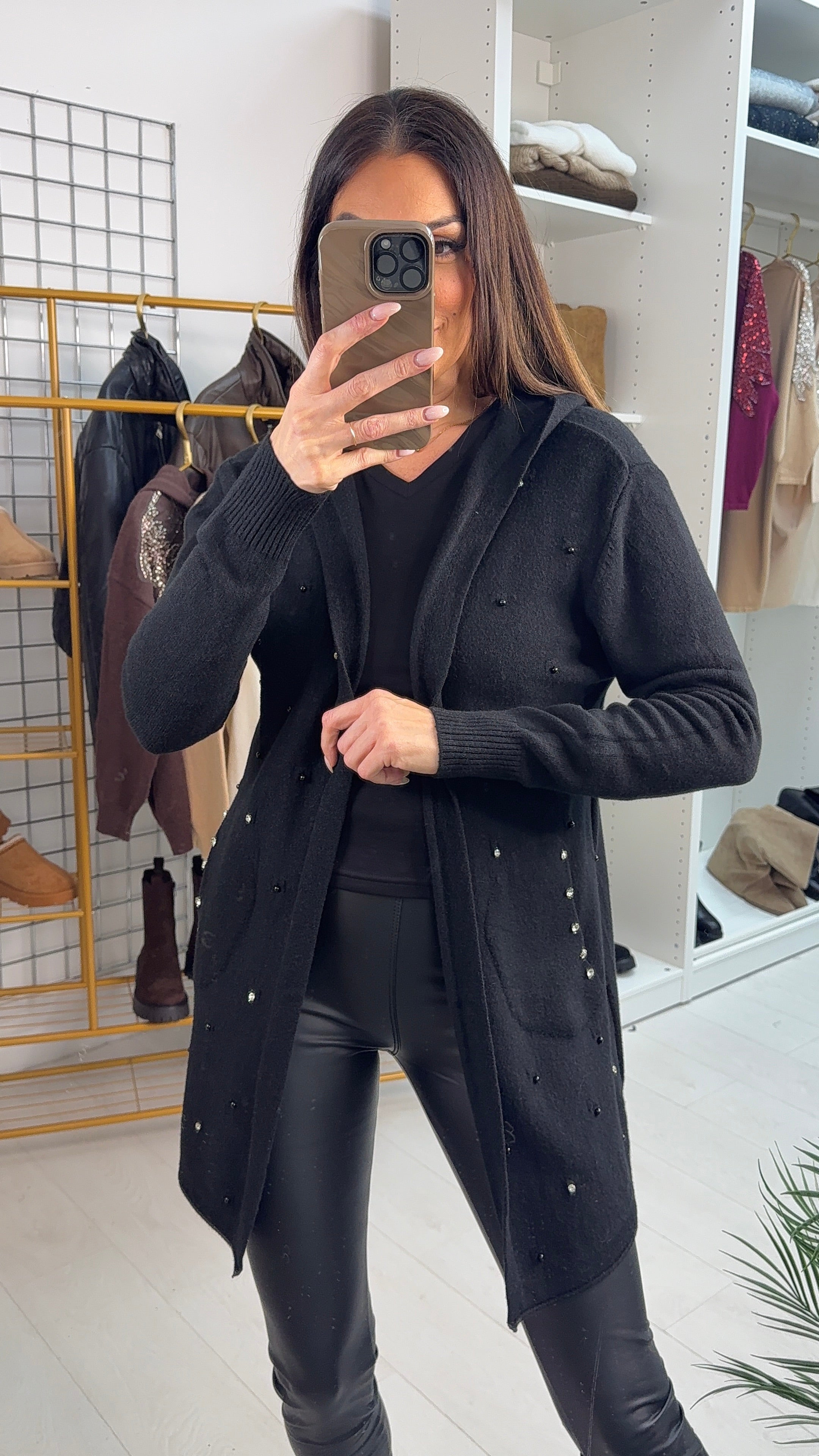 Doryn Plain Diamante Embellished Hooded Cardigan