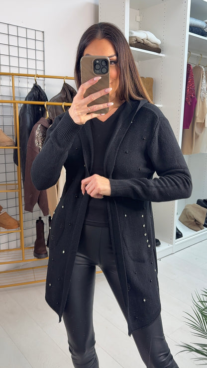 Doryn Plain Diamante Embellished Hooded Cardigan
