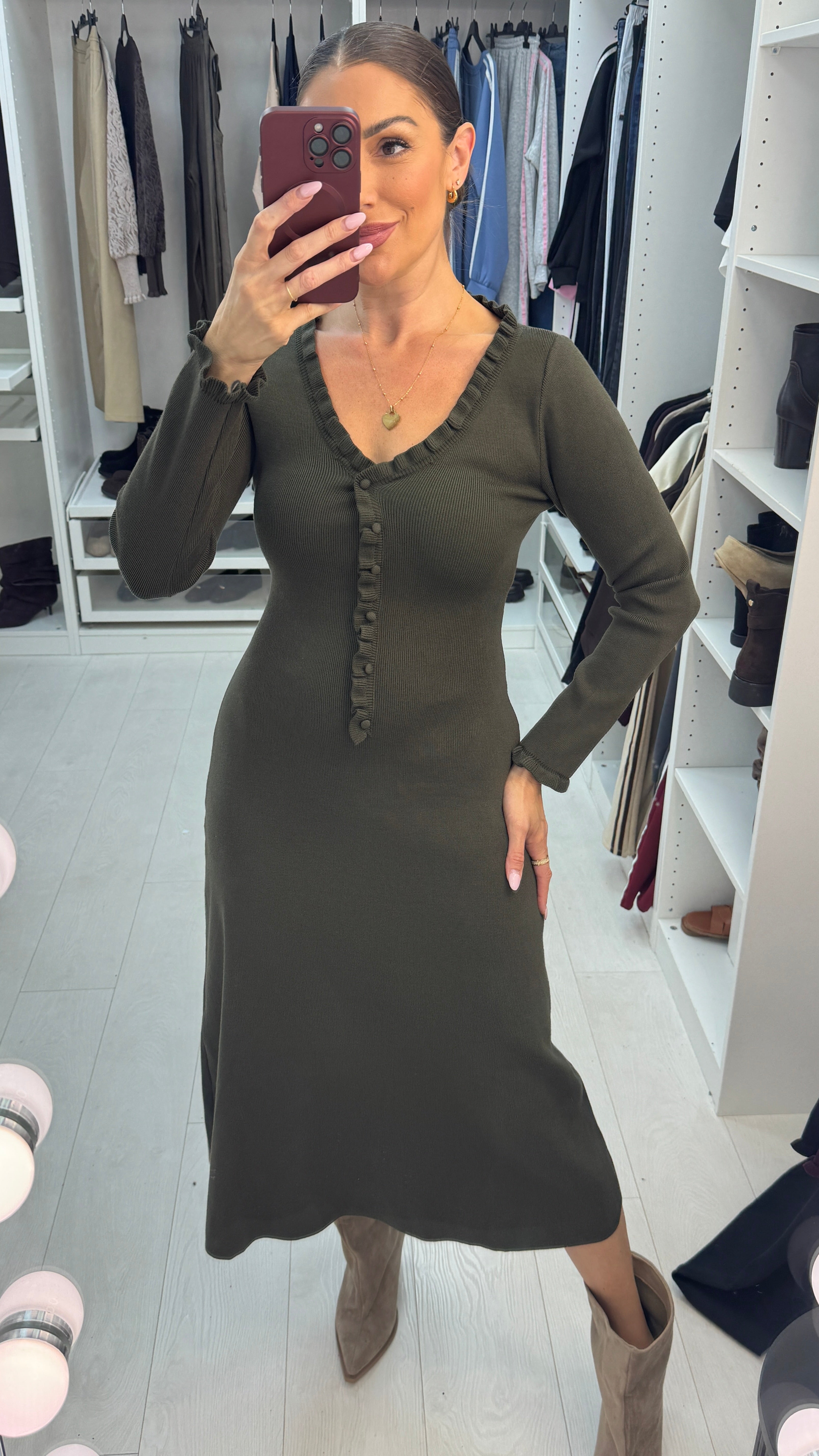 Yona V Neck Button Detailed Dress