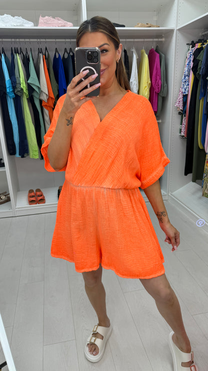 Selina Cheesecloth Neon Playsuit