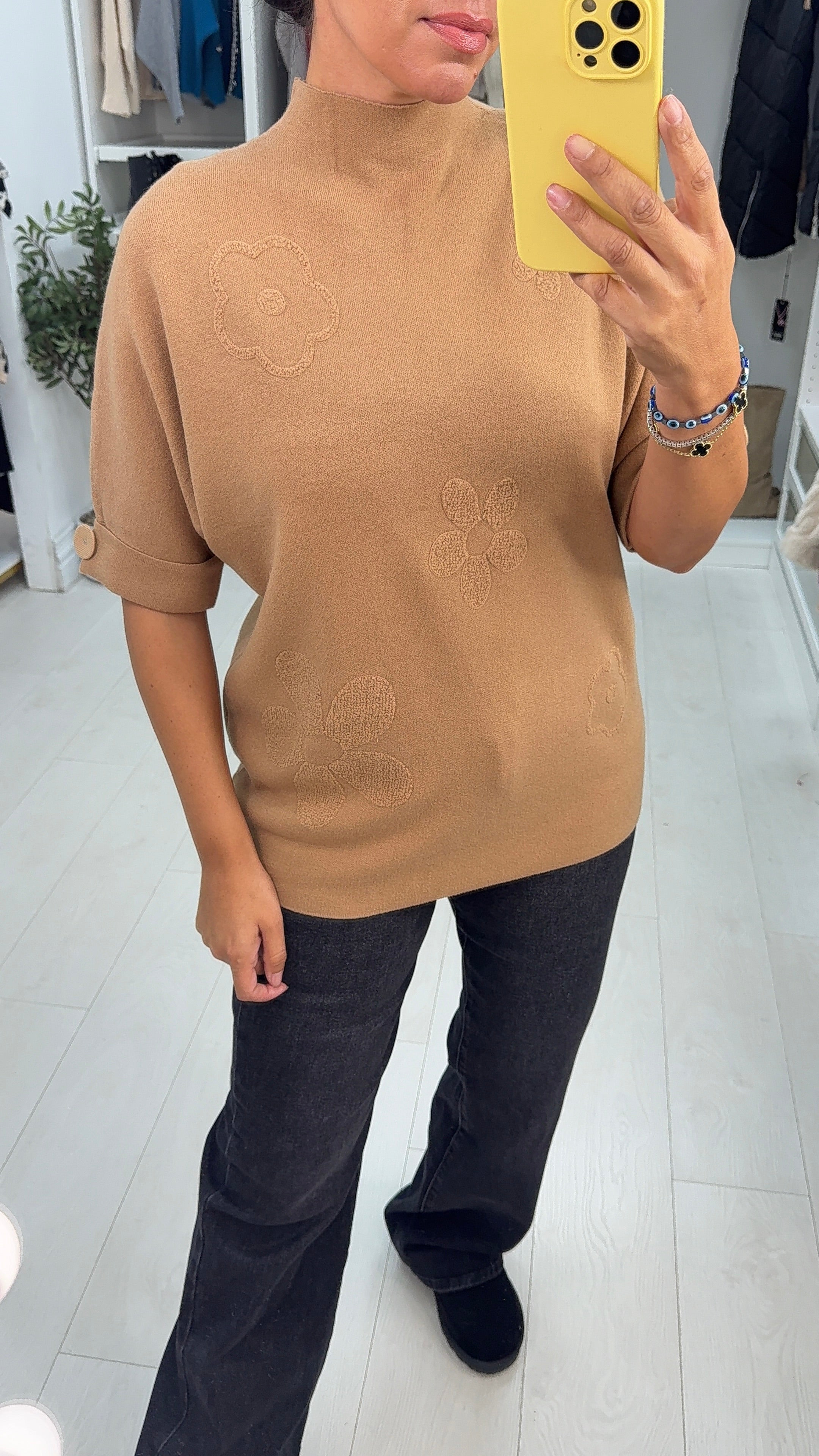 Felina Plain Floral Detail 3/4 Sleeve Jumper