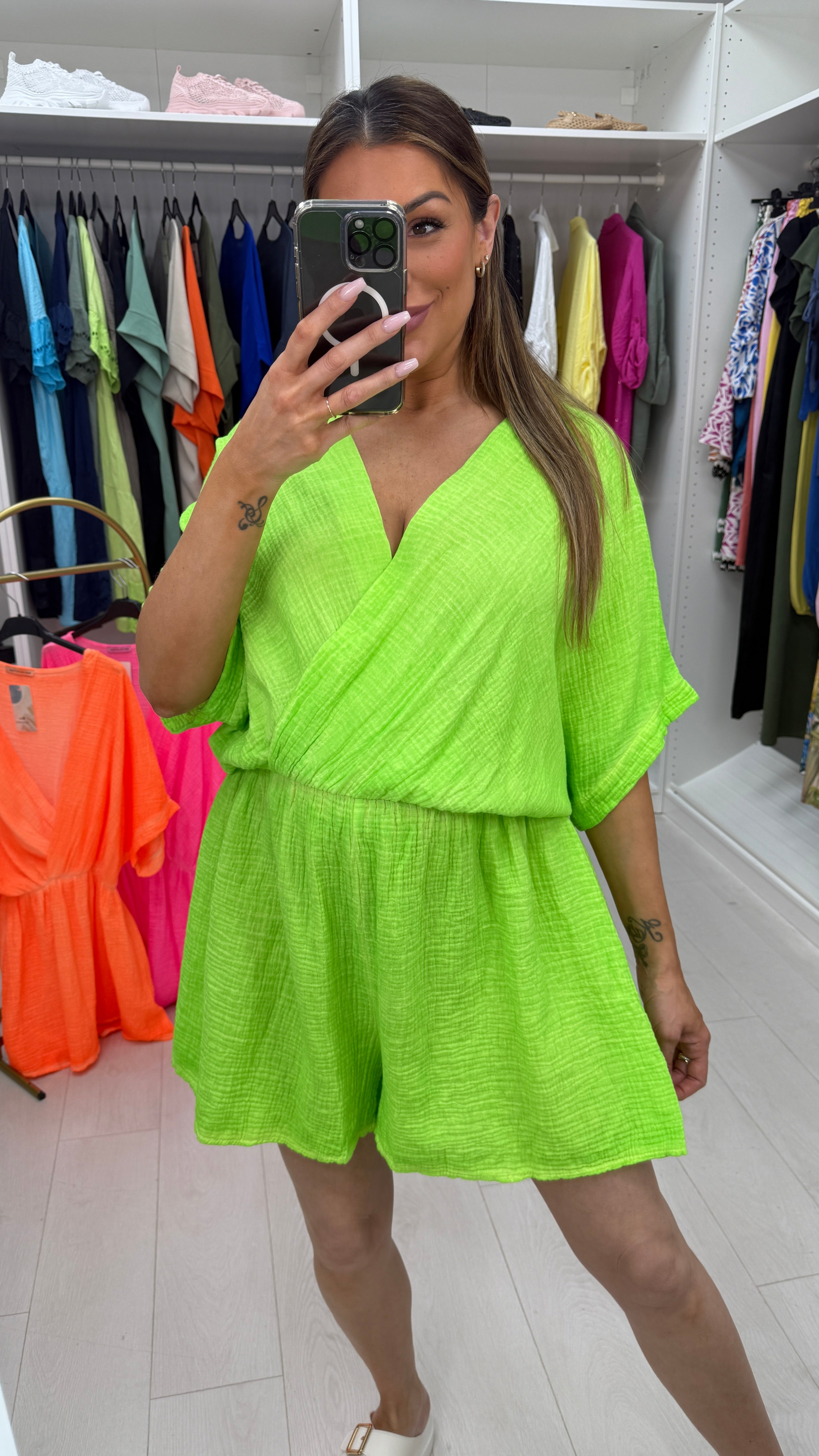 Selina Cheesecloth Neon Playsuit