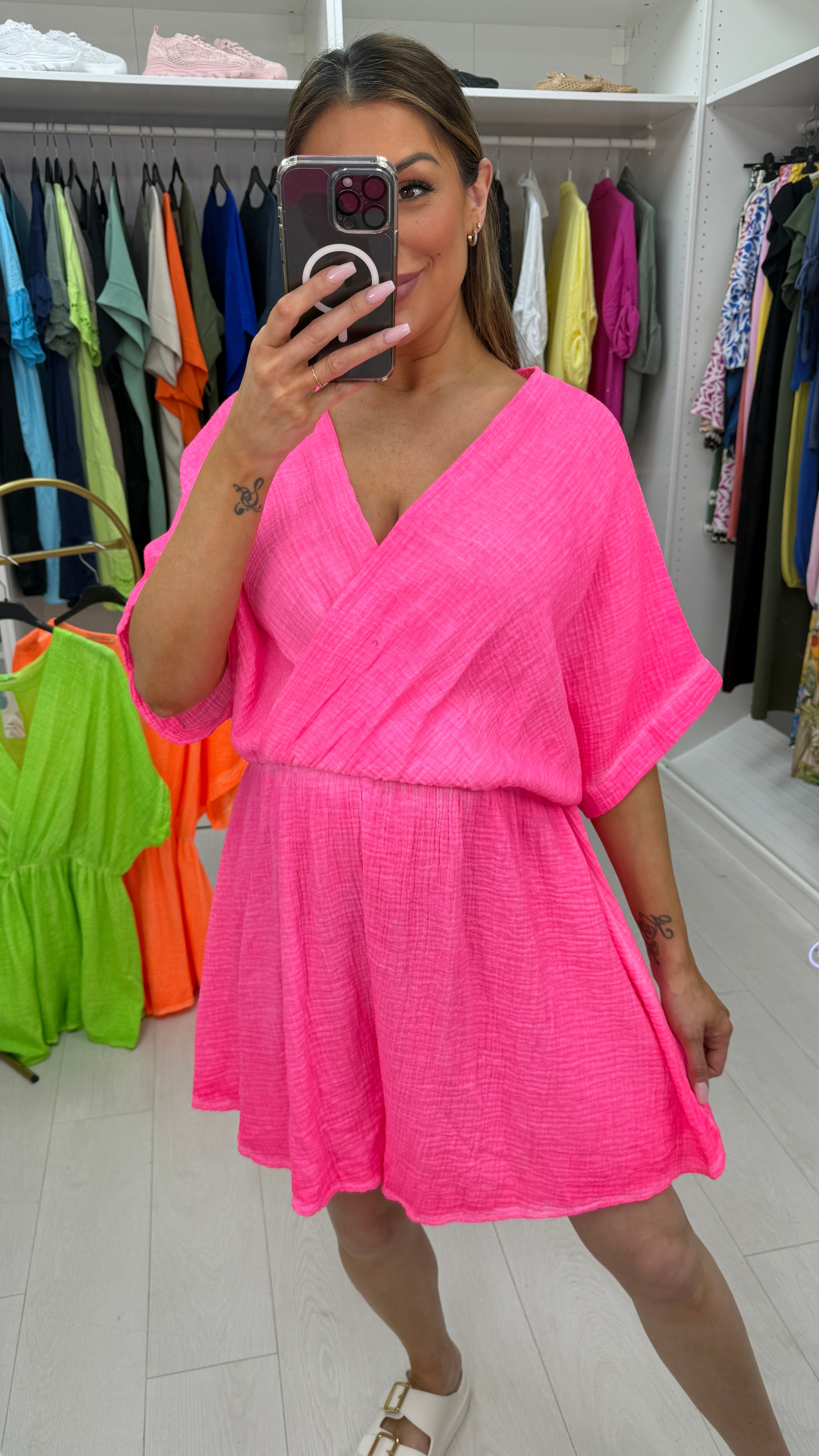 Selina Cheesecloth Neon Playsuit