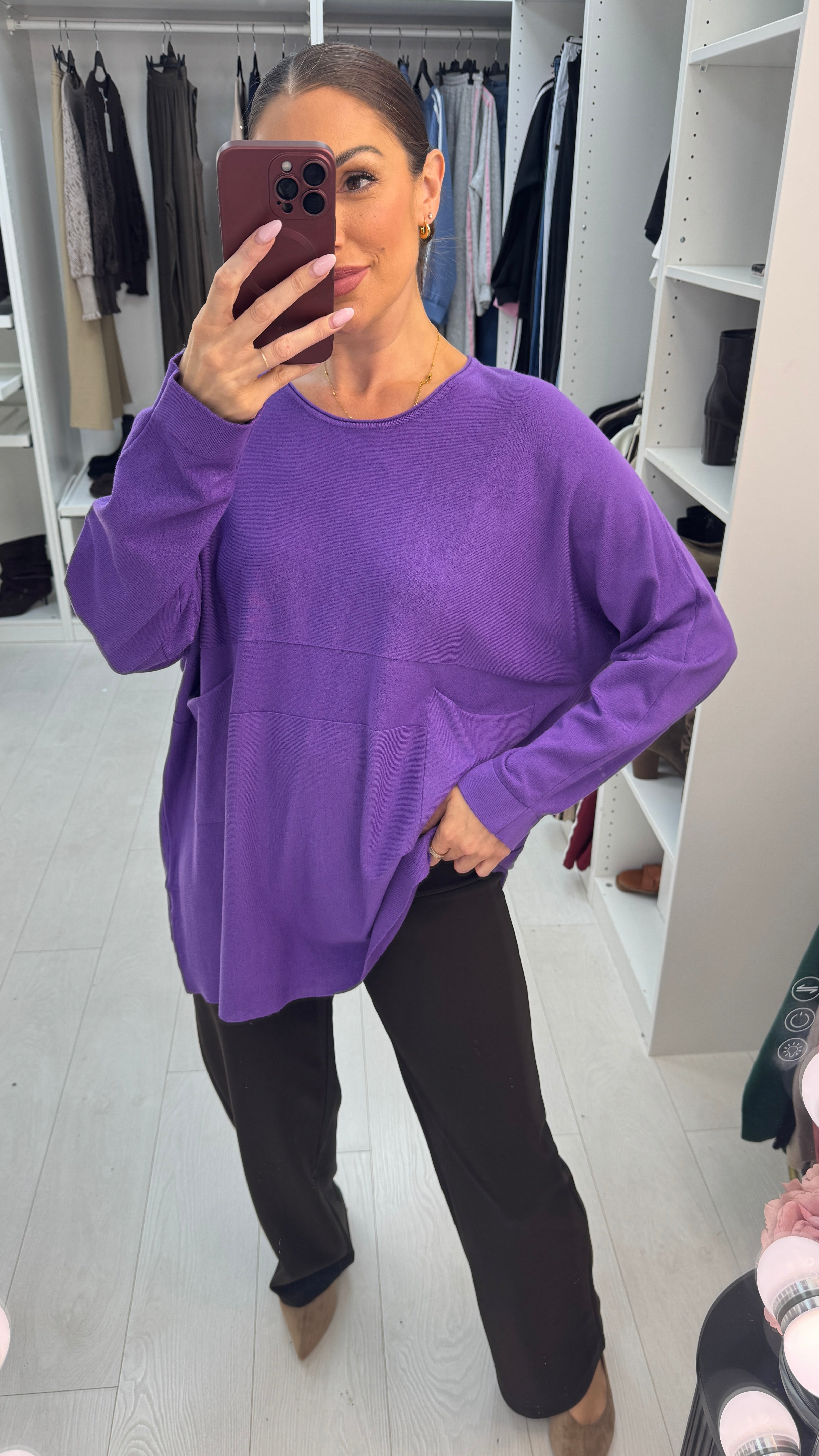 Umi Plain Pocket Front Loose Fit Jumper