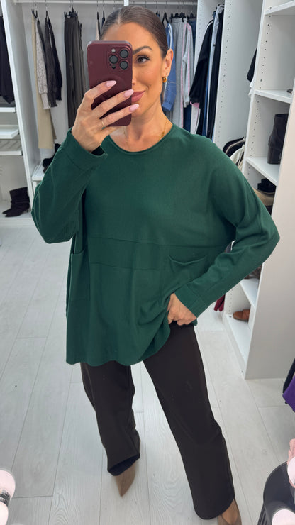 Umi Plain Pocket Front Loose Fit Jumper