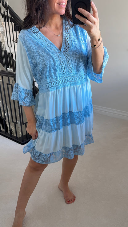 Debi Lace Embroidered Smock Dress