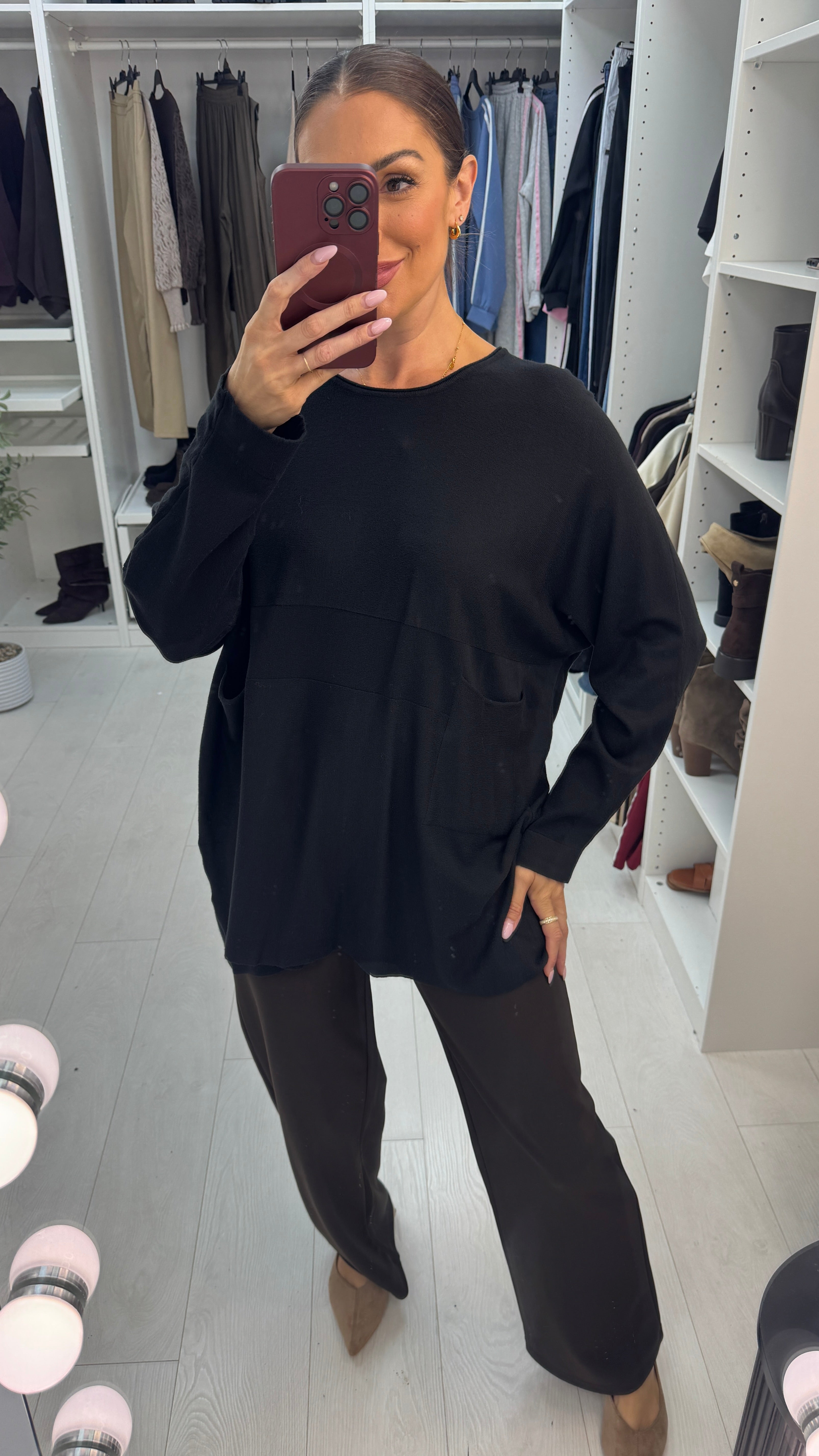 Umi Plain Pocket Front Loose Fit Jumper