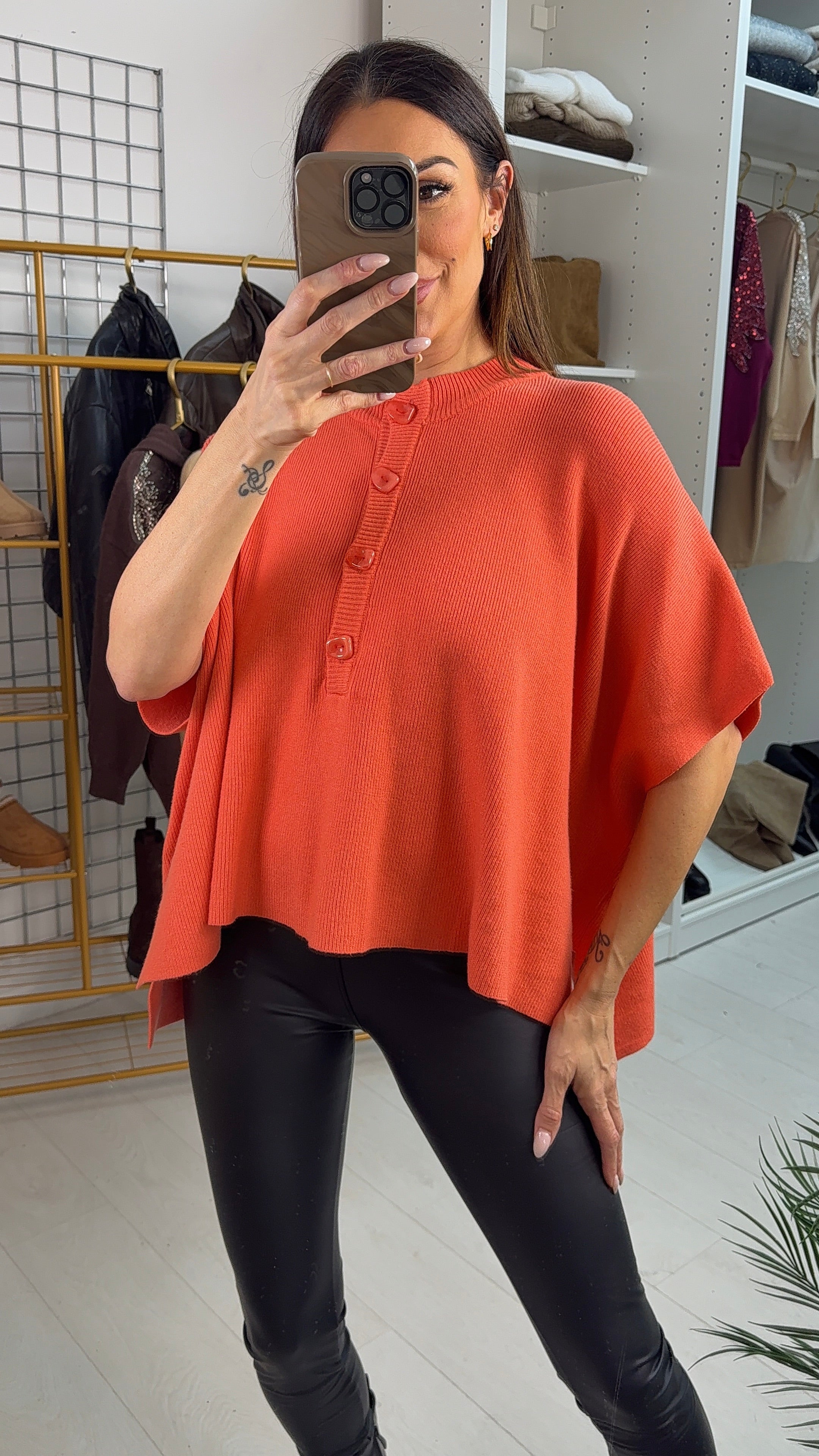 Meghan Button Detail Short Sleeve Loose Fit Jumper