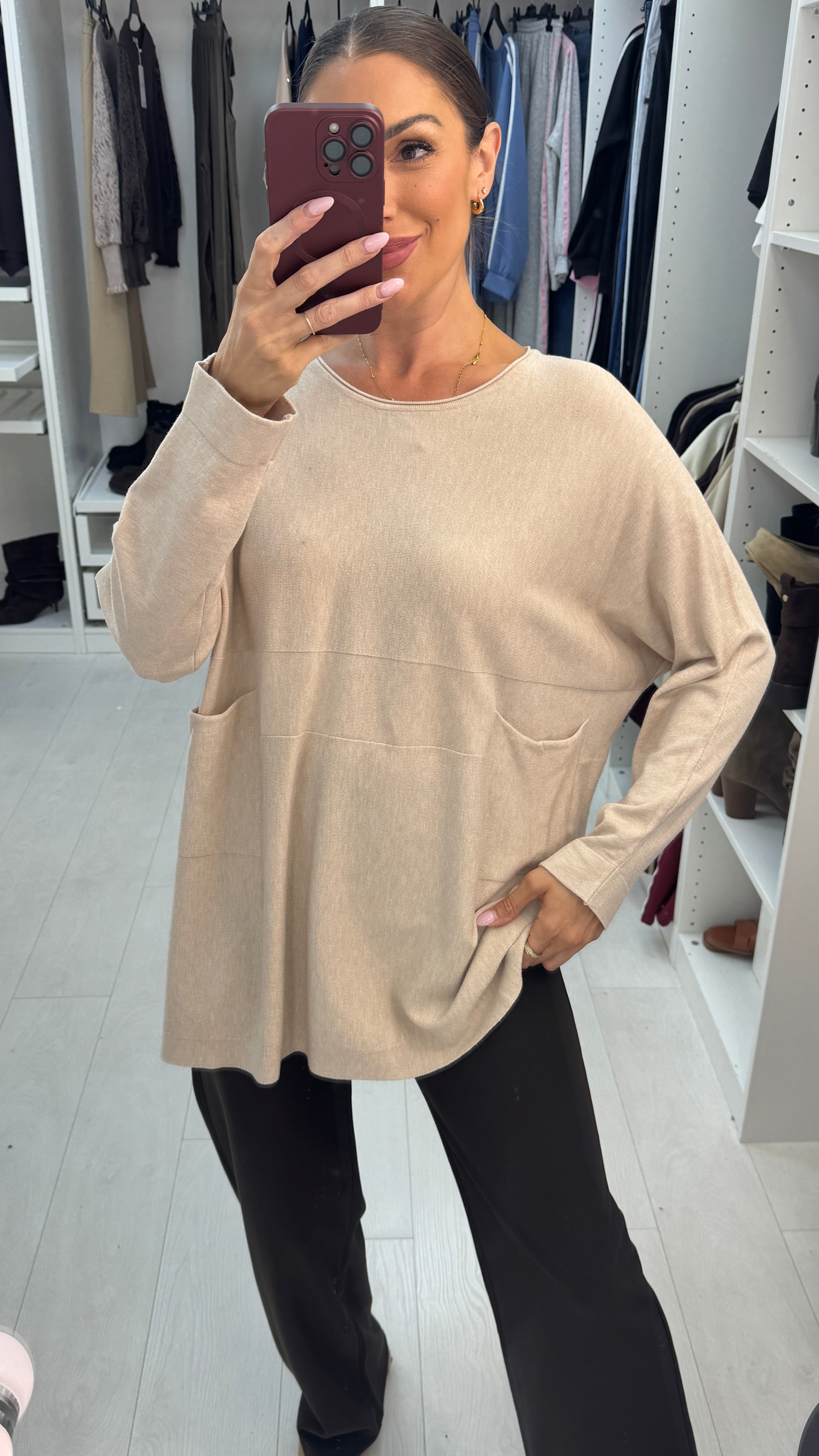 Umi Plain Pocket Front Loose Fit Jumper