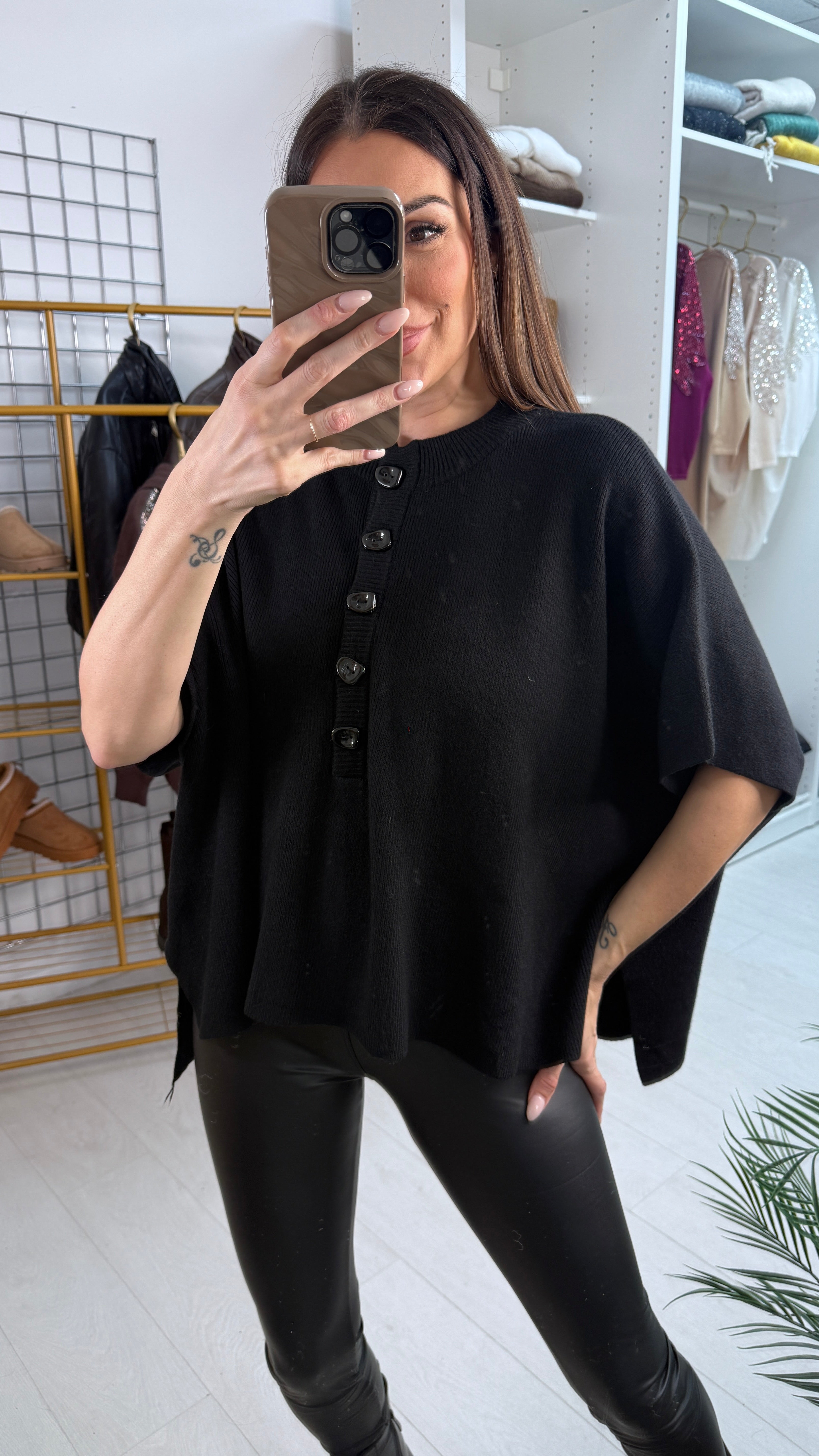 Meghan Button Detail Short Sleeve Loose Fit Jumper