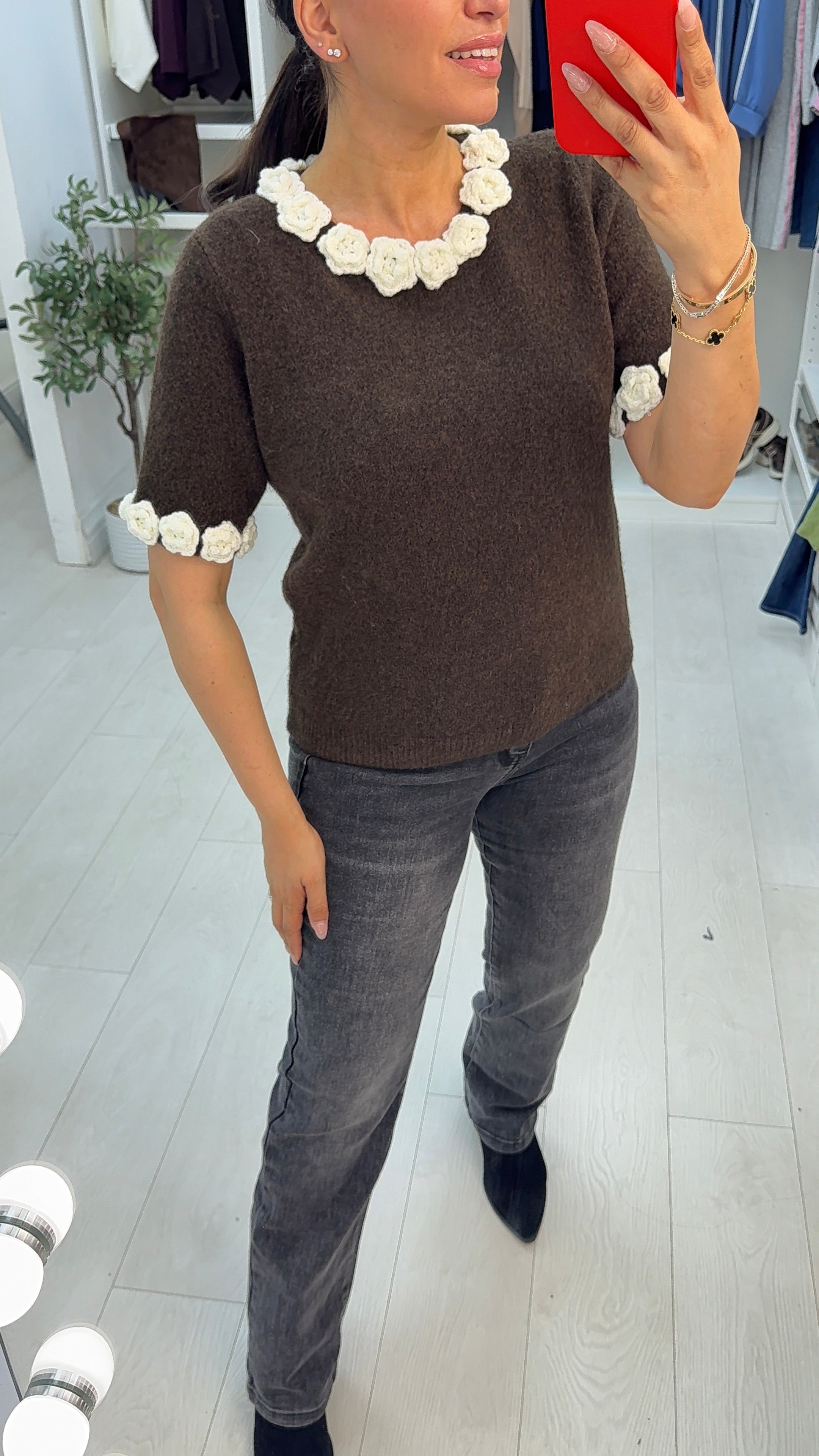 Ulani Crochet Flower Detailed Short Sleeve Jumper