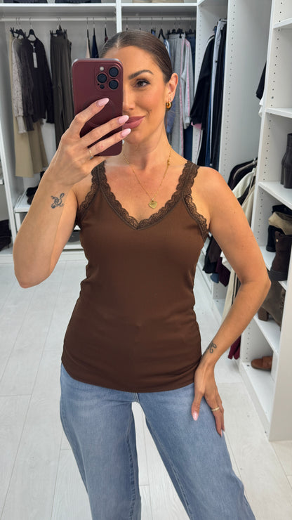 Salie Plain Lace Trim Vest Top