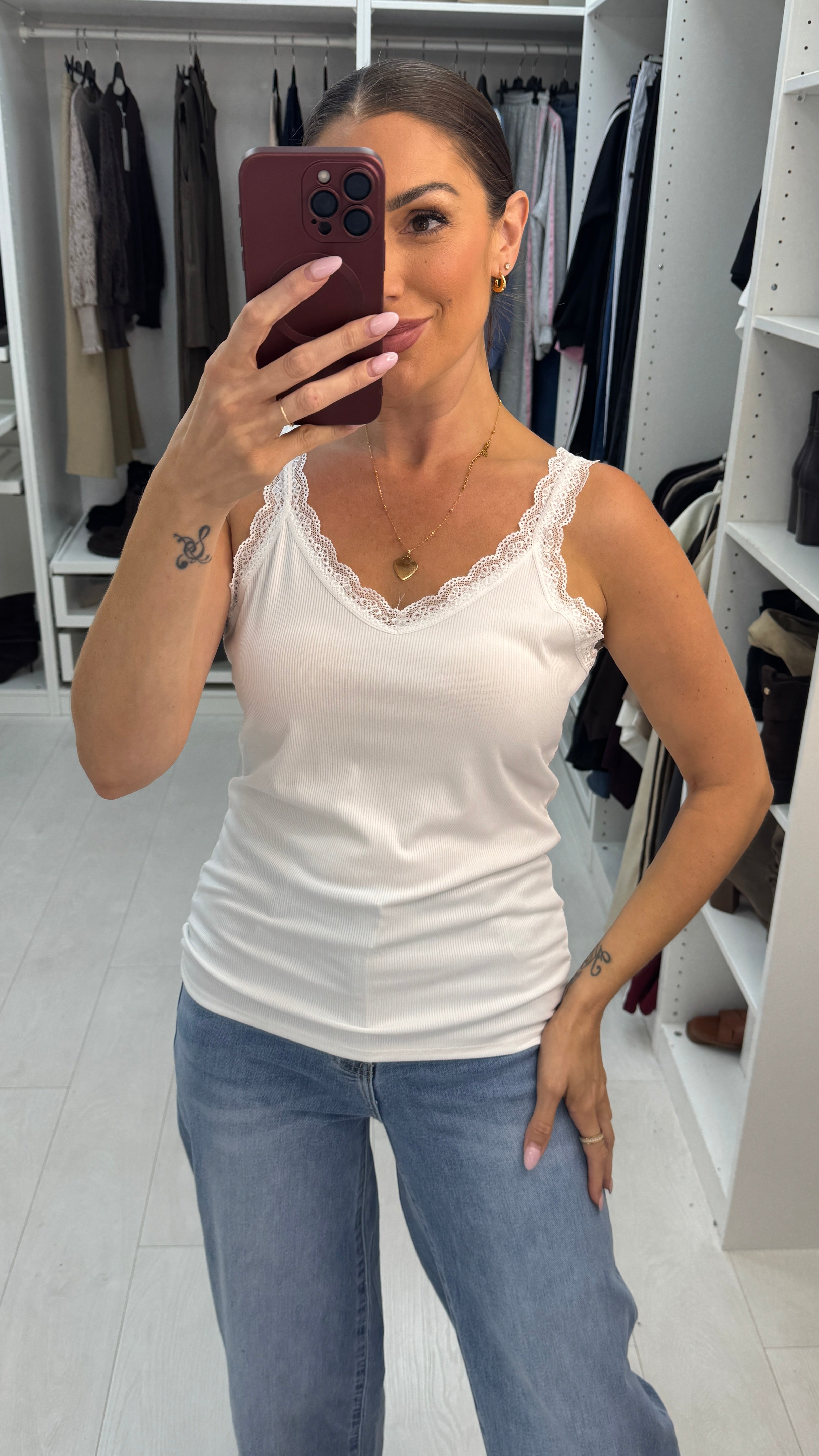 Salie Plain Lace Trim Vest Top