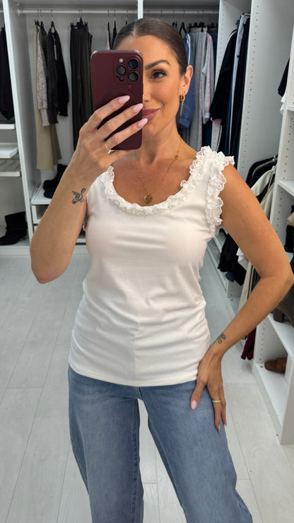 Pascal Plain Ribbed Lace Trim Vest Top