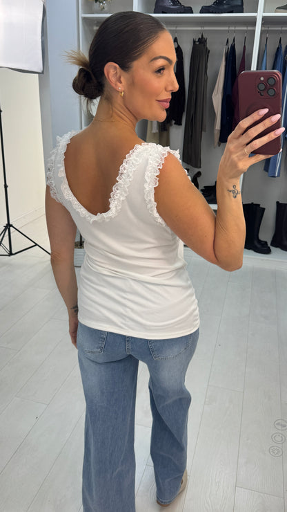 Pascal Plain Ribbed Lace Trim Vest Top