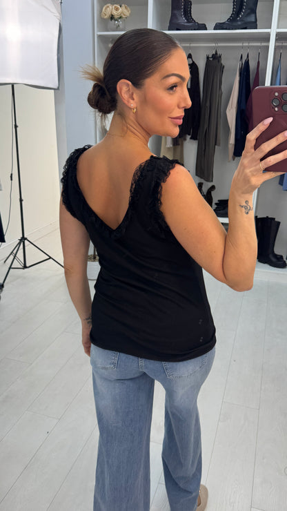 Pascal Plain Ribbed Lace Trim Vest Top