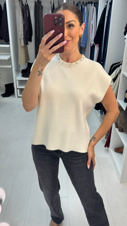 Yana Plain Embellished Sleeveless Jumper