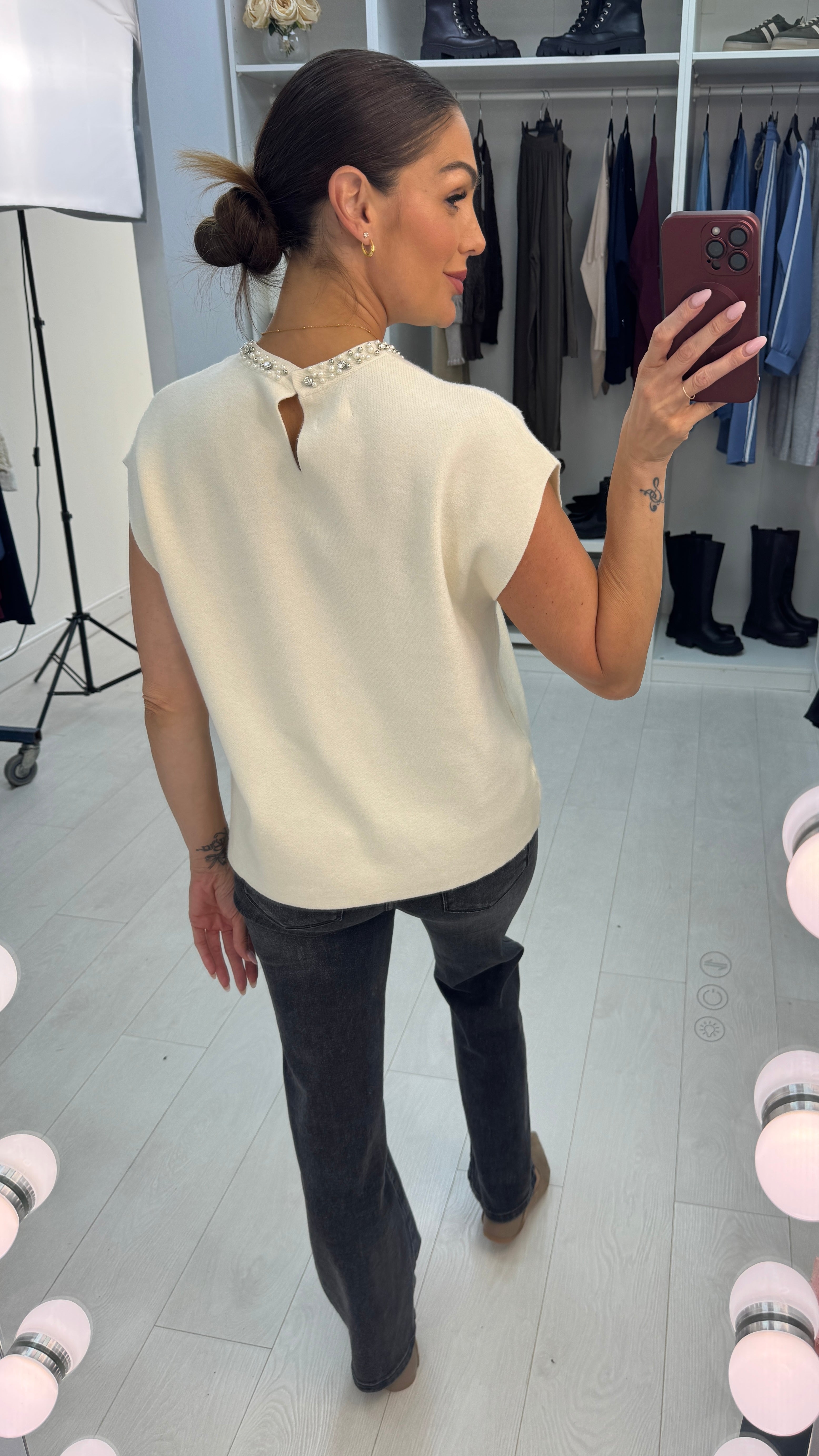 Yana Plain Embellished Sleeveless Jumper