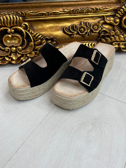 Lara Woven Platform Buckle Mules