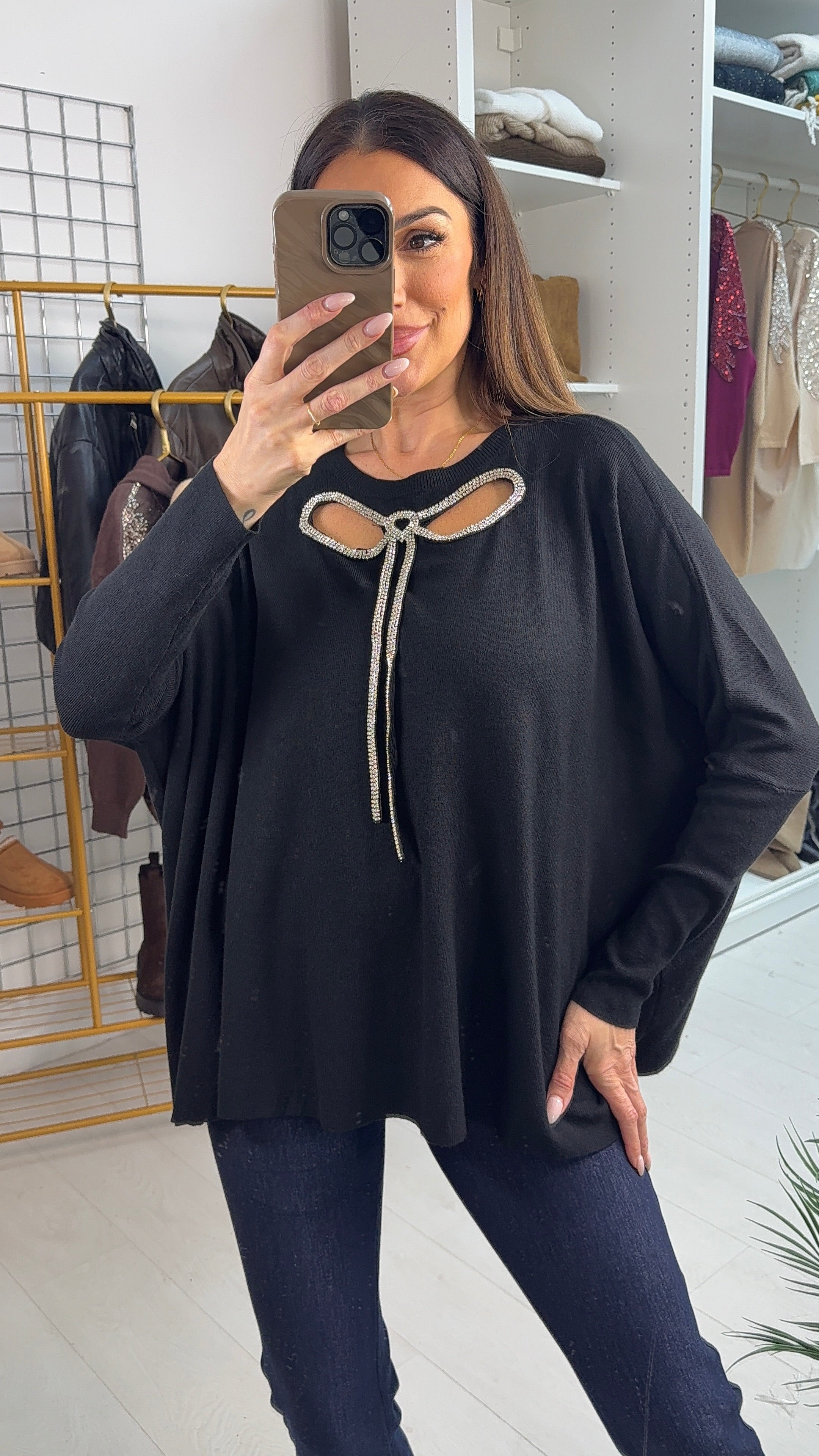 Dotty Embellished Bow Loose fit Jumper