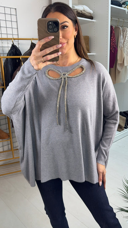 Dotty Embellished Bow Loose fit Jumper