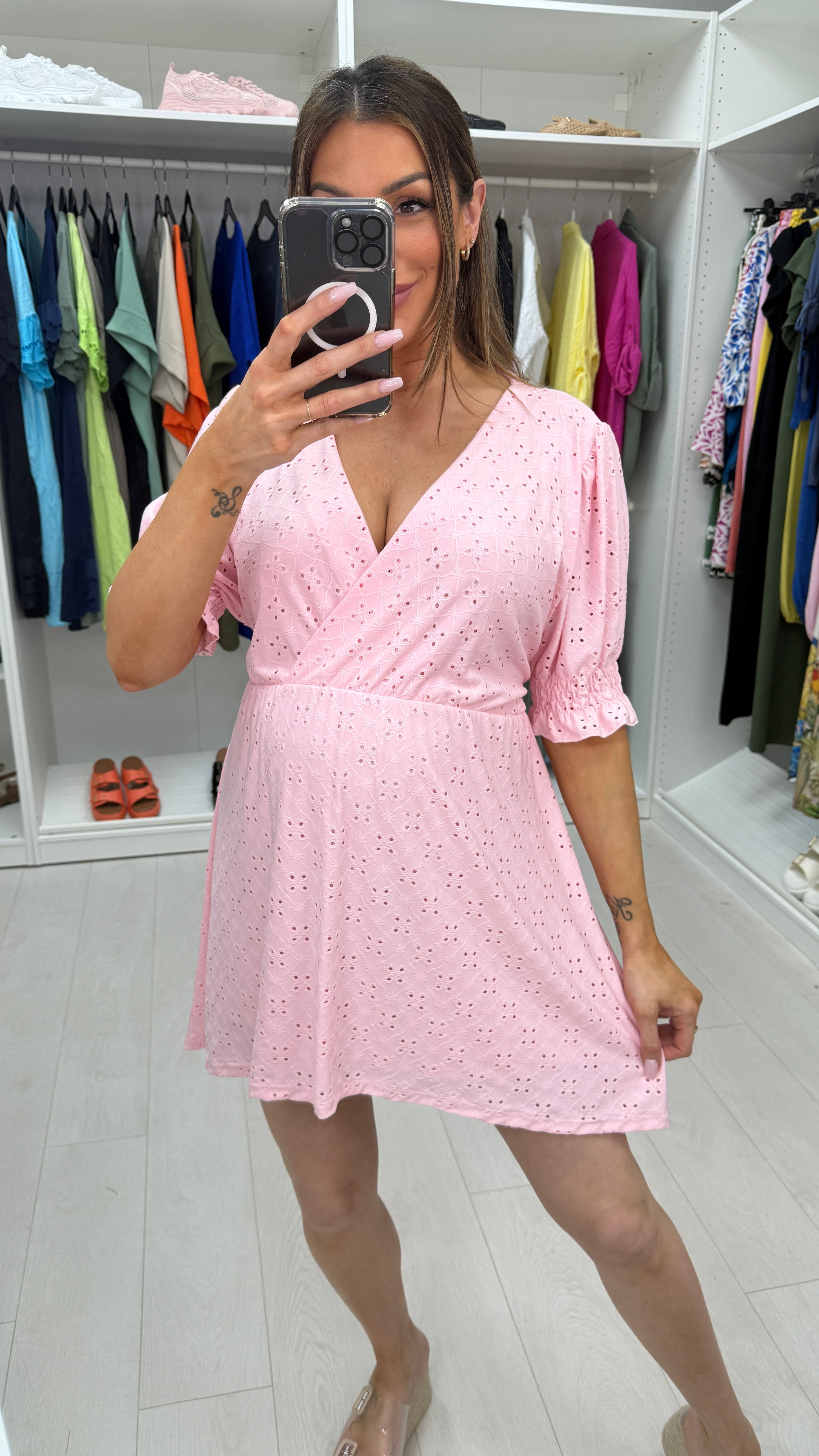 Lana Broiderie Anglaise V-Neck Dress