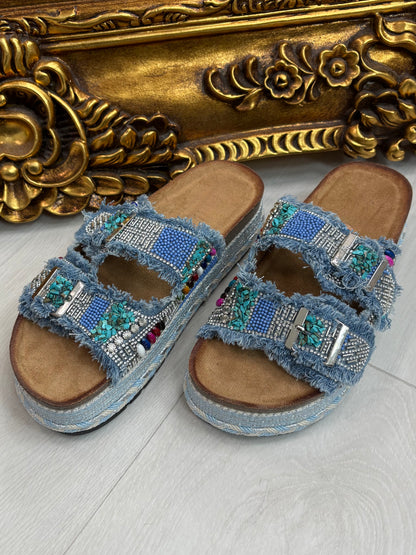 Sonia Embellished Double Strap Sliders