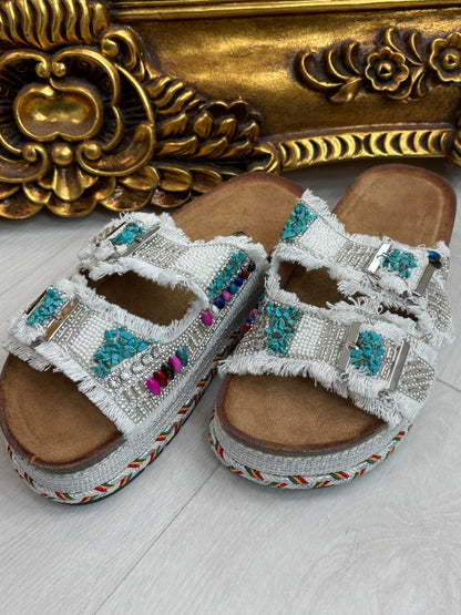 Sonia Embellished Double Strap Sliders