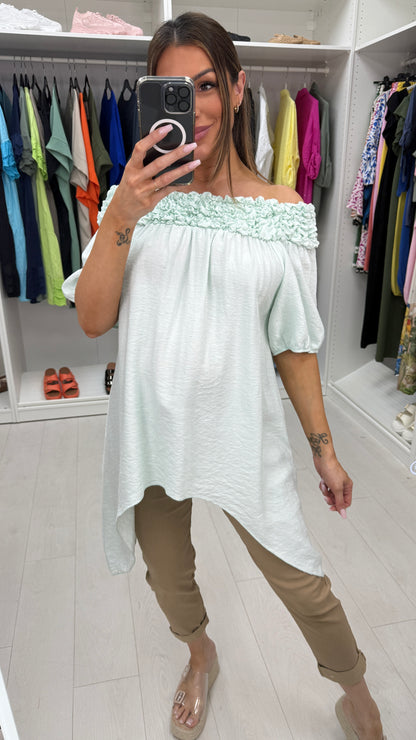 Siara Asymmetric Plain Bardot Top