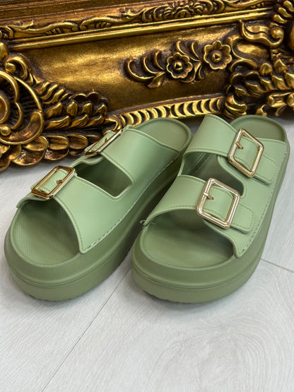 Sienna Plain Double Buckle Platform Sliders
