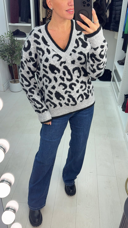 Archer Leopard Print V Neck Jumper