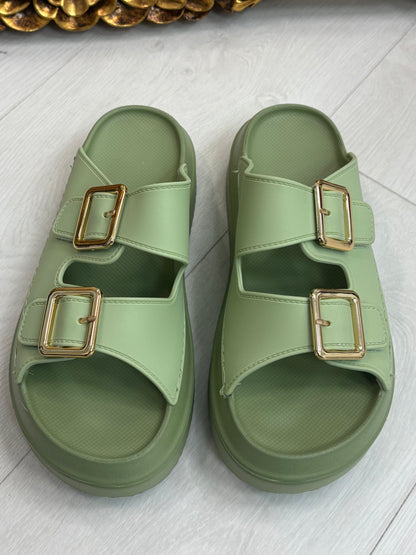 Sienna Plain Double Buckle Platform Sliders