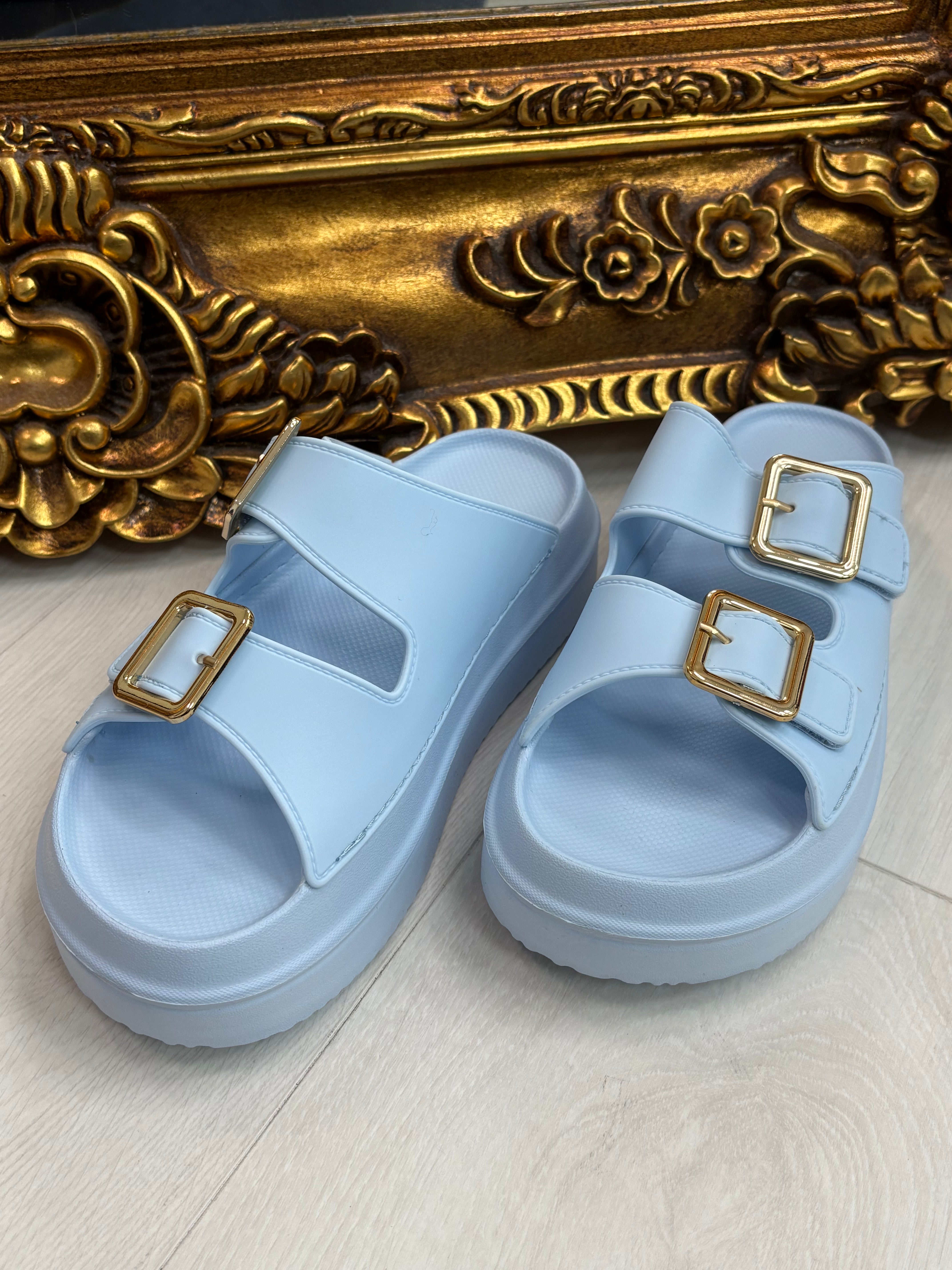 Sienna Plain Double Buckle Platform Sliders