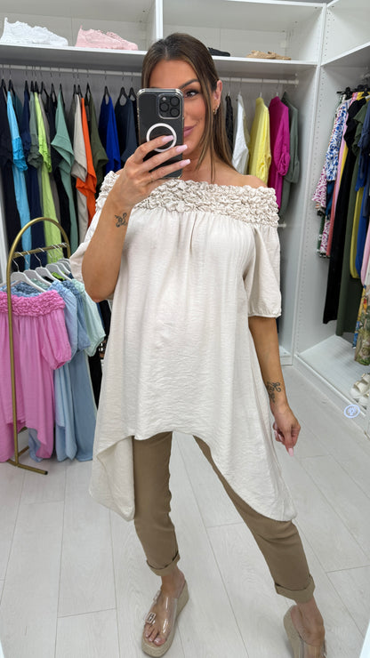 Siara Asymmetric Plain Bardot Top