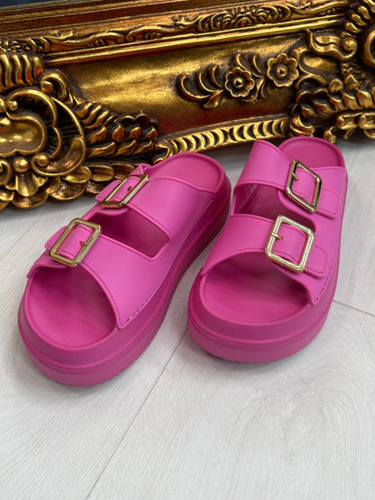 Sienna Plain Double Buckle Platform Sliders