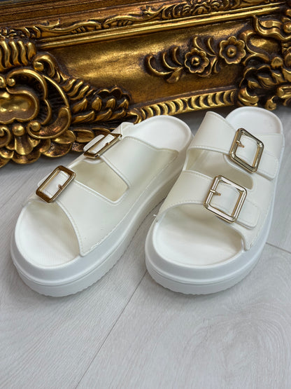Sienna Plain Double Buckle Platform Sliders