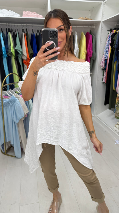 Siara Asymmetric Plain Bardot Top