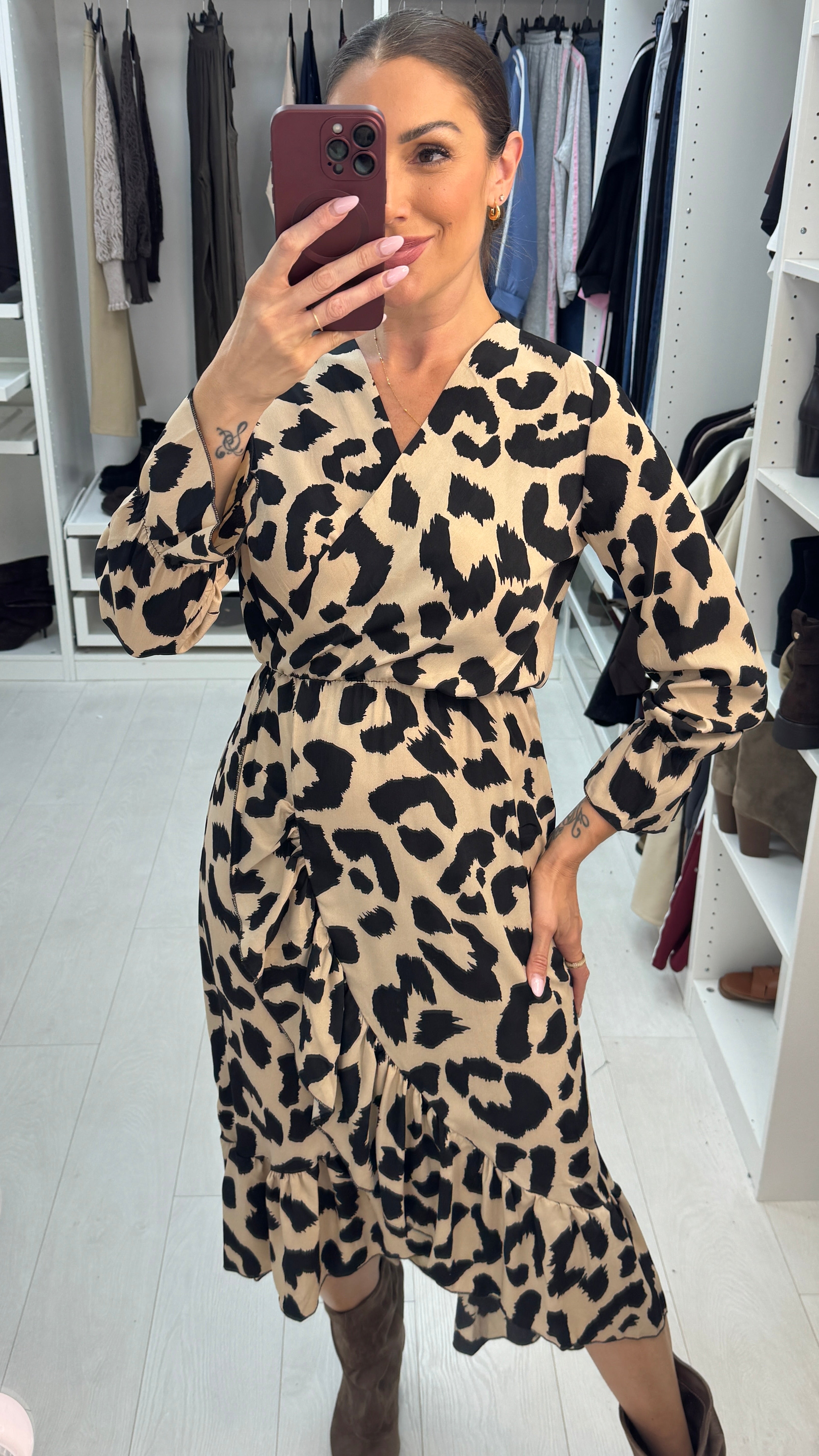 Anastasia Leopard Print Ruffle Detail  Midi Dress