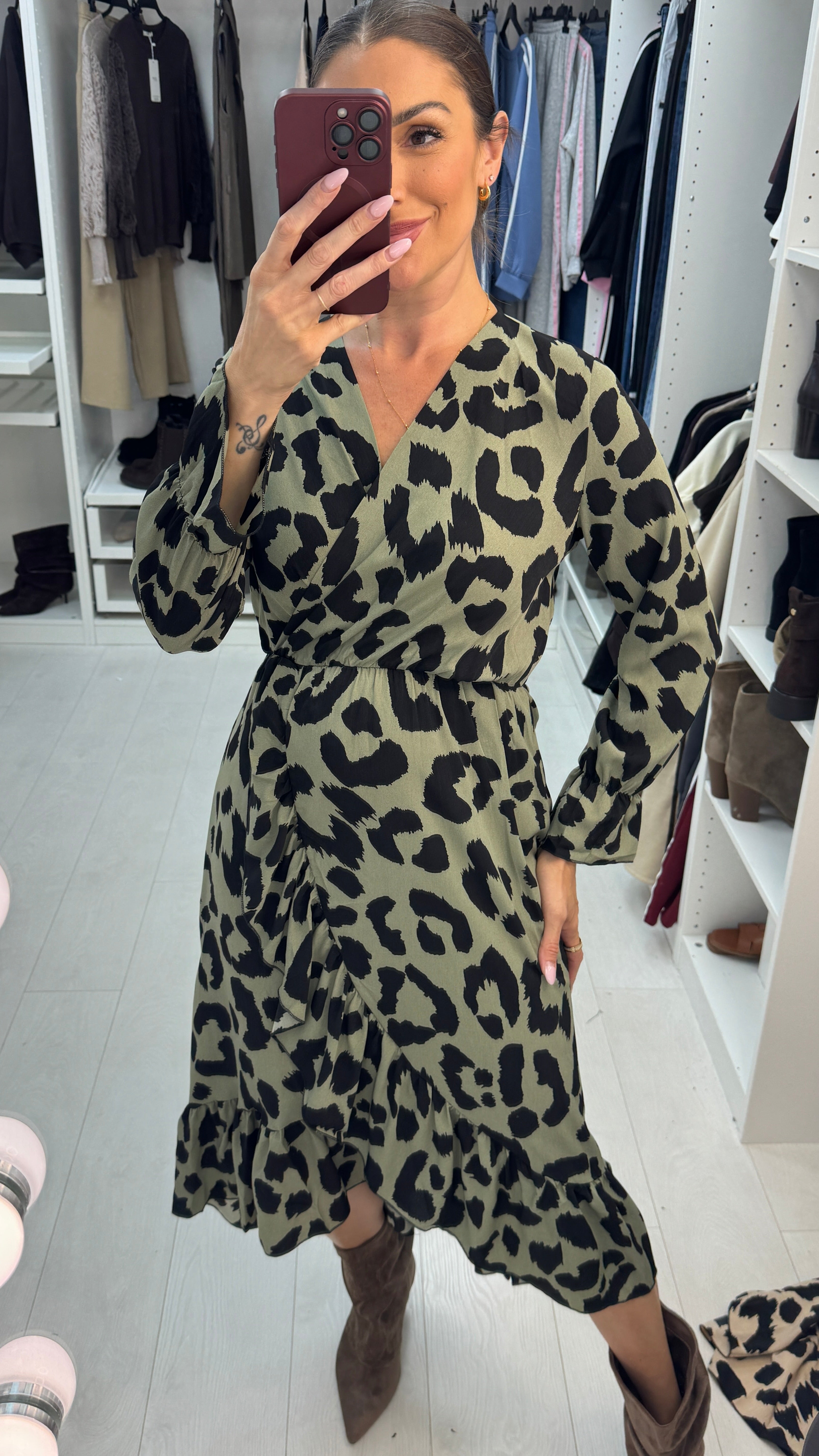 Anastasia Leopard Print Ruffle Detail  Midi Dress